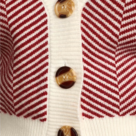 Lulus red & white striped sweater w/ 2 buttons sweater knit material. - Picture 5 of 10